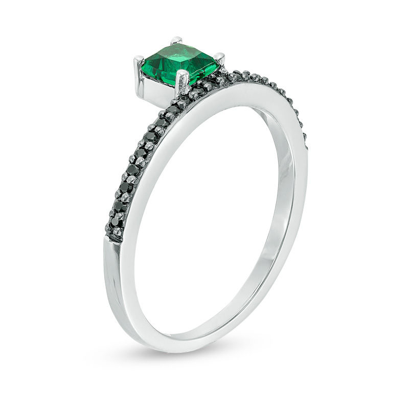 Princess-Cut Lab-Created Emerald and 0.11 CT. T.W. Black Diamond Ring in Sterling Silver|Peoples Jewellers