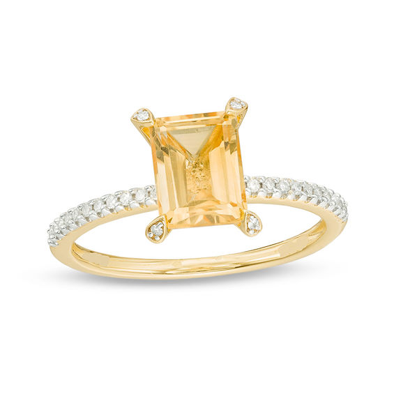 Emerald-Cut Citrine and 0.10 CT. T.W. Diamond Ring in 10K Gold ...