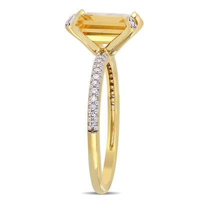 Emerald-Cut Citrine and 0.10 CT. T.W. Diamond Ring in 10K Gold