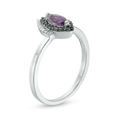 Marquise Amethyst and 0.11 CT. T.W. Enhanced Black and White Diamond Frame Ring in Sterling Silver