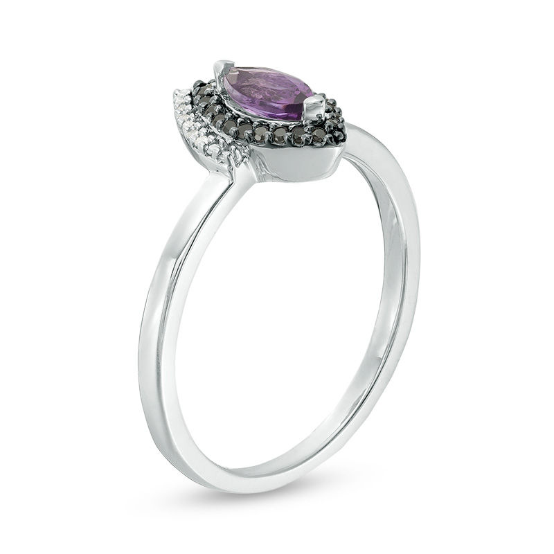 Marquise Amethyst and 0.11 CT. T.W. Enhanced Black and White Diamond Frame Ring in Sterling Silver