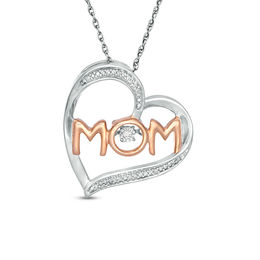 Unstoppable Love™ 0.04 CT. T.W. Diamond &quot;MOM&quot; Tilted Heart Pendant in Sterling Silver with 14K Rose Gold Plate