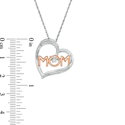 Unstoppable Love™ 0.04 CT. T.W. Diamond "MOM" Tilted Heart Pendant in Sterling Silver with 14K Rose Gold Plate