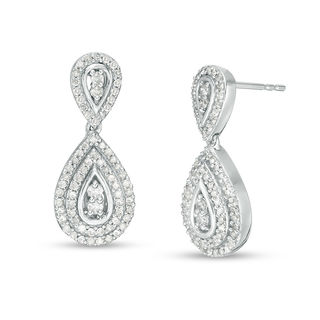 0.58 CT. T.W. Diamond Frame Teardrop Earrings in 10K White Gold