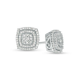 0.37 CT. T.W. Composite Diamond Double Cushion Frame Stud Earrings in 10K White Gold