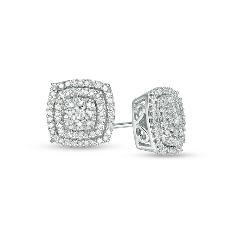 0.37 CT. T.W. Composite Diamond Double Cushion Frame Stud Earrings in 10K Gold|Peoples Jewellers
