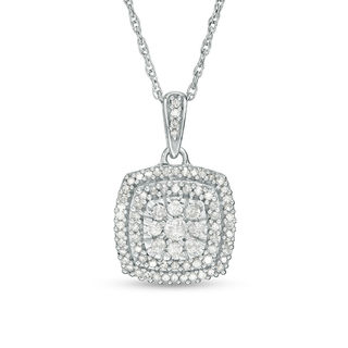 0.37 CT. T.W. Composite Diamond Double Cushion Frame Pendant in 10K Gold