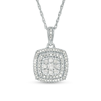 0.37 CT. T.W. Composite Diamond Double Cushion Frame Pendant in 10K Gold