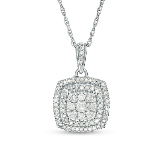 0.37 CT. T.W. Composite Diamond Double Cushion Frame Pendant in 10K Gold