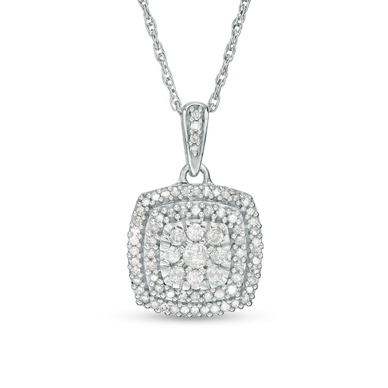 0.37 CT. T.W. Composite Diamond Double Cushion Frame Pendant in 10K Gold|Peoples Jewellers