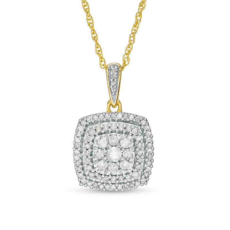 Main Image 1 of 0.37 CT. T.W. Composite Diamond Double Cushion Frame Pendant in 10K Gold