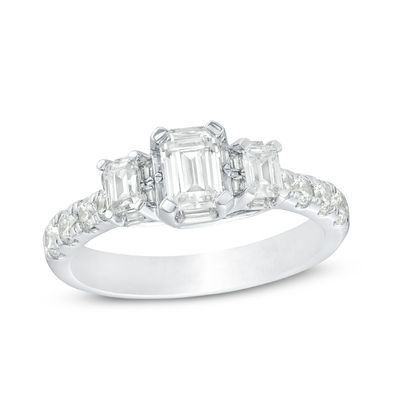 1.50 CT. T.W. Certified Emerald-Cut Diamond Past Present Future® Engagement Ring in 14K White Gold (I/SI2)