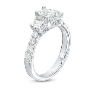 1.50 CT. T.W. Certified Emerald-Cut Diamond Past Present Future® Engagement Ring in 14K White Gold (I/SI2)