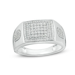 Men's 0.45 CT. T.W. Composite Diamond Square Frame Ring in Sterling Silver