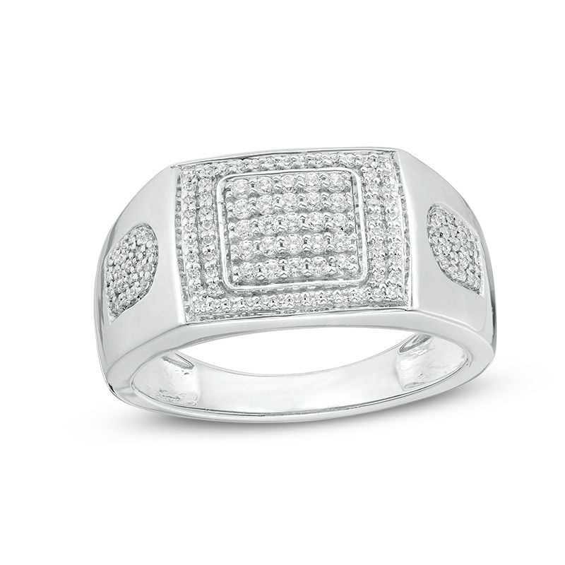 Men's 0.45 CT. T.W. Composite Diamond Square Frame Ring in Sterling Silver|Peoples Jewellers