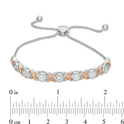 0.18 CT. T.W. Diamond "XO" Bolo Bracelet in Sterling Silver and 10K Rose Gold - 9.5"