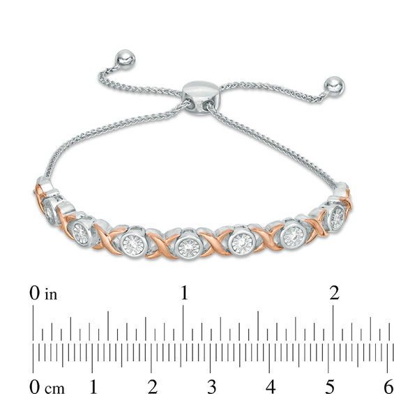 0.18 CT. T.W. Diamond "XO" Bolo Bracelet in Sterling Silver and 10K Rose Gold - 9.5"