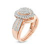 0.58 CT. T.W. Composite Diamond Sunburst Heart Frame Multi-Row Bridal Set in Sterling Silver with 14K Rose Gold Plate