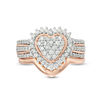 Thumbnail Image 3 of 0.58 CT. T.W. Composite Diamond Sunburst Heart Frame Multi-Row Bridal Set in Sterling Silver with 14K Rose Gold Plate