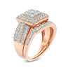 1.23 CT. T.W. Multi-Diamond Square Frame Vintage-Style Multi-Row Bridal Set in 10K Rose Gold