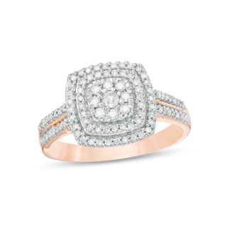 0.37 CT. T.W. Diamond Double Cushion Frame Ring in 10K Rose Gold