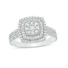 0.37 CT. T.W. Diamond Double Cushion Frame Ring in 10K White Gold