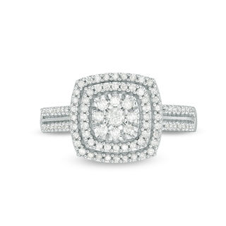 0.37 CT. T.W. Diamond Double Cushion Frame Ring in 10K White Gold