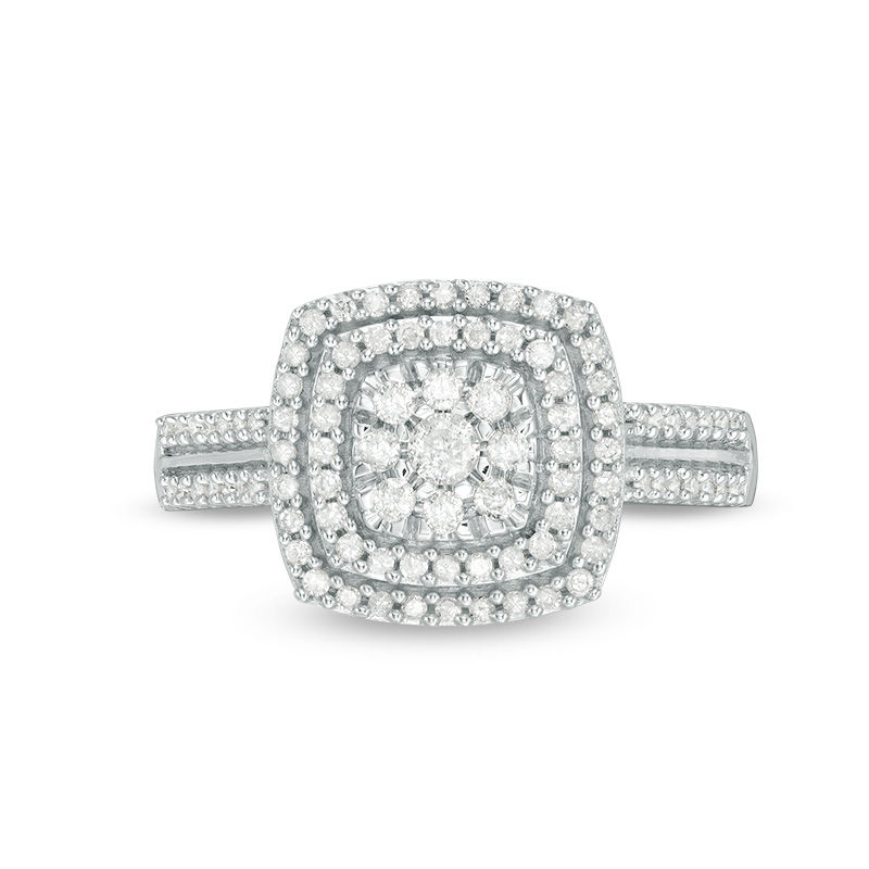 0.37 CT. T.W. Diamond Double Cushion Frame Ring in 10K White Gold|Peoples Jewellers