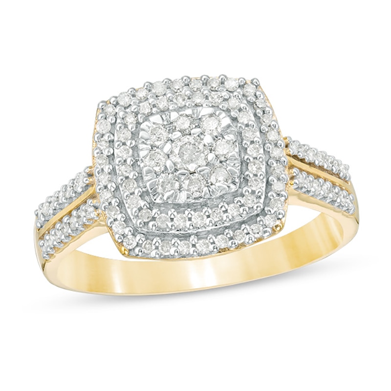 0.37 CT. T.W. Diamond Double Cushion Frame Ring in 10K Gold|Peoples Jewellers