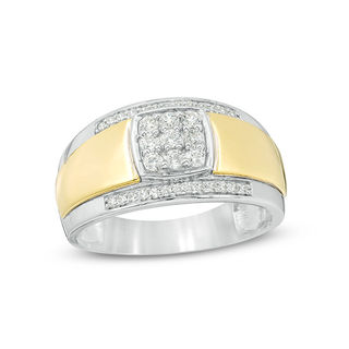 Men's 0.37 CT. T.W. Composite Diamond Stepped Edge Ring in 10K Two-Tone Gold