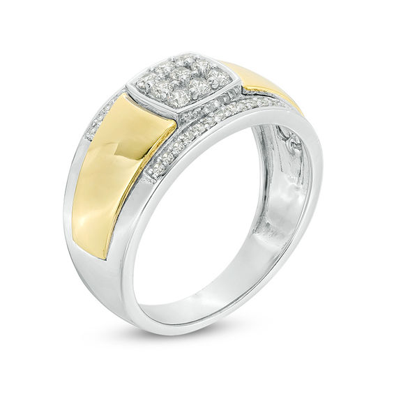 Men's 0.37 CT. T.W. Composite Diamond Stepped Edge Ring in 10K Two-Tone Gold