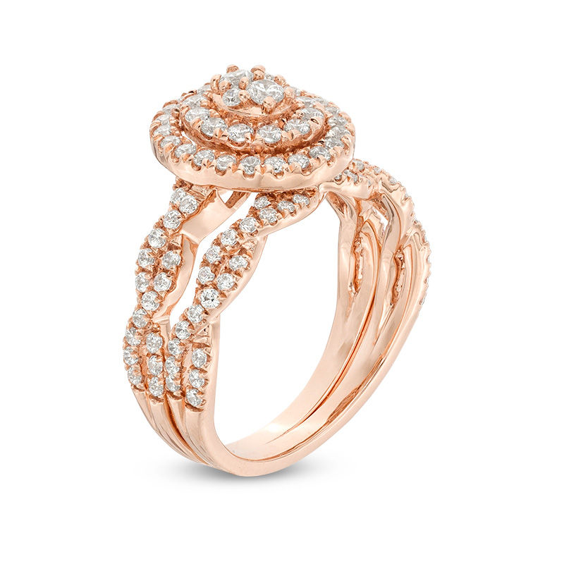 0.69 CT. T.W. Composite Diamond Double Oval Frame Twist Bridal Set in 10K Rose Gold|Peoples Jewellers