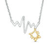 0.04 CT. T.W. Diamond Heartbeat and Cat Outline Dangle Necklace in Sterling Silver and 10K Gold