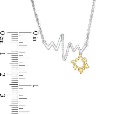 0.04 CT. T.W. Diamond Heartbeat and Cat Outline Dangle Necklace in Sterling Silver and 10K Gold