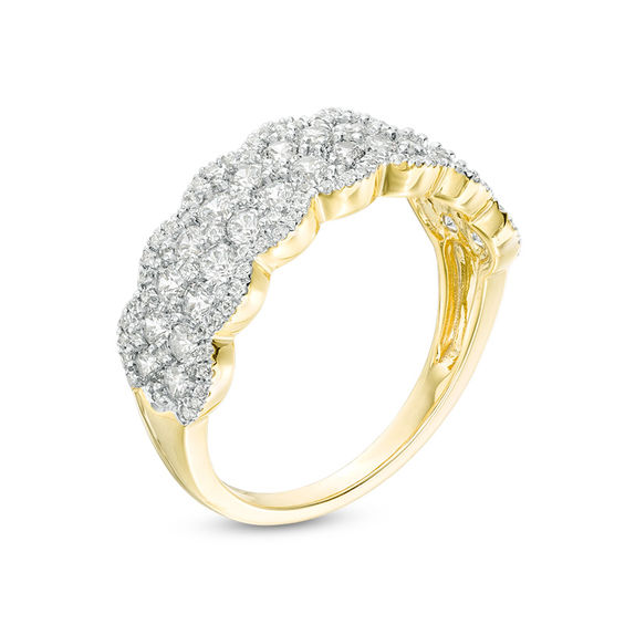 0.95 CT. T.W. Diamond Double Row Scallop-Edge Band in 10K Gold