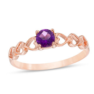 4.5mm Amethyst Solitaire Heart Shank Promise Ring in 10K Rose Gold