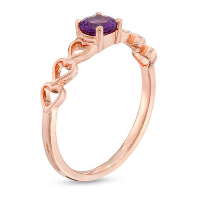 4.5mm Amethyst Solitaire Heart Shank Promise Ring in 10K Rose Gold