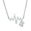 Diamond Accent Heartbeat and Paw Print Dangle Necklace in Sterling Silver