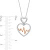 0.148 CT. T.W. Diamond Double Heart and Heartbeat Pendant in Sterling Silver and 10K Rose Gold