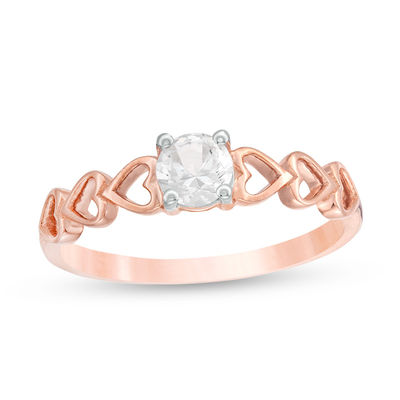 4.5mm Lab-Created White Sapphire Solitaire Heart Shank Promise Ring in 10K Rose Gold