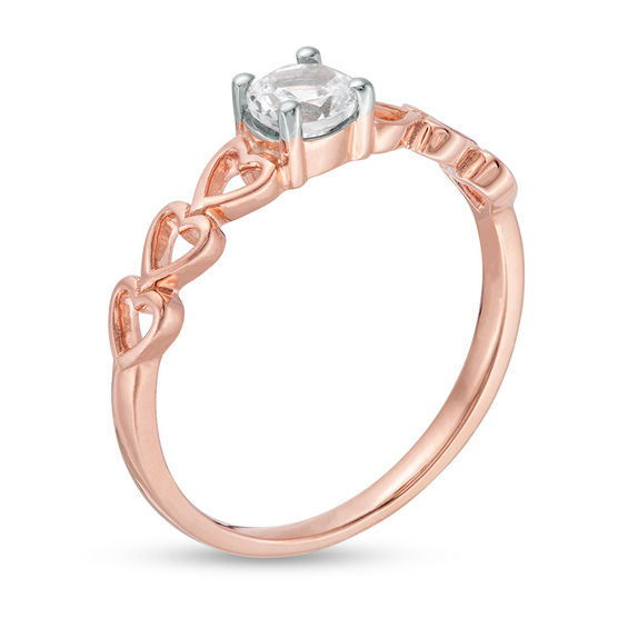 4.5mm Lab-Created White Sapphire Solitaire Heart Shank Promise Ring in 10K Rose Gold