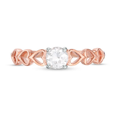 4.5mm Lab-Created White Sapphire Solitaire Heart Shank Promise Ring in 10K Rose Gold