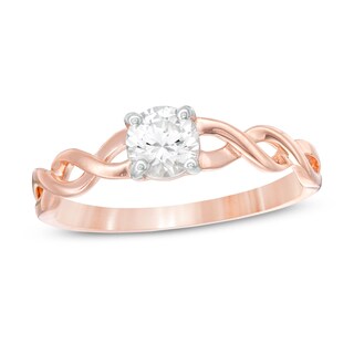 5.0mm Lab-Created White Sapphire Solitaire Twist Shank Promise Ring in 10K Rose Gold