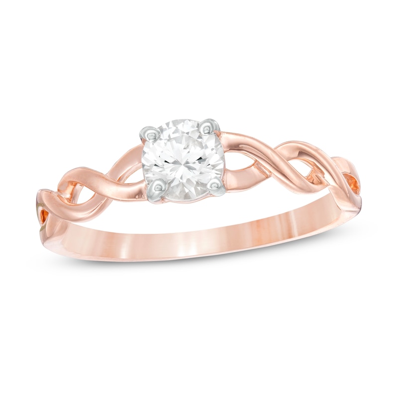 5.0mm Lab-Created White Sapphire Solitaire Twist Shank Promise Ring in 10K Rose Gold|Peoples Jewellers