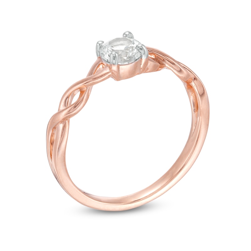 5.0mm Lab-Created White Sapphire Solitaire Twist Shank Promise Ring in 10K Rose Gold