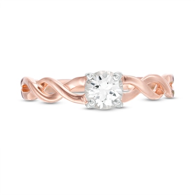 5.0mm Lab-Created White Sapphire Solitaire Twist Shank Promise Ring in 10K Rose Gold