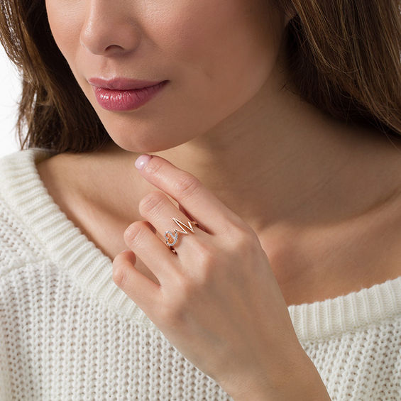 0.115 CT. T.W. Diamond Heart and Heartbeat Ring in 10K Rose Gold