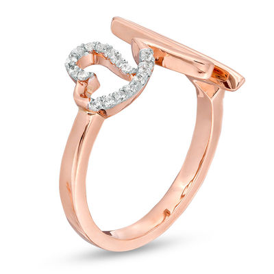 0.115 CT. T.W. Diamond Heart and Heartbeat Ring in 10K Rose Gold