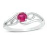 4.0mm Lab-Created Ruby Solitaire Textured Loop Bypass Split Shank Promise Ring in Sterling Silver