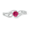 4.0mm Lab-Created Ruby Solitaire Textured Loop Bypass Split Shank Promise Ring in Sterling Silver